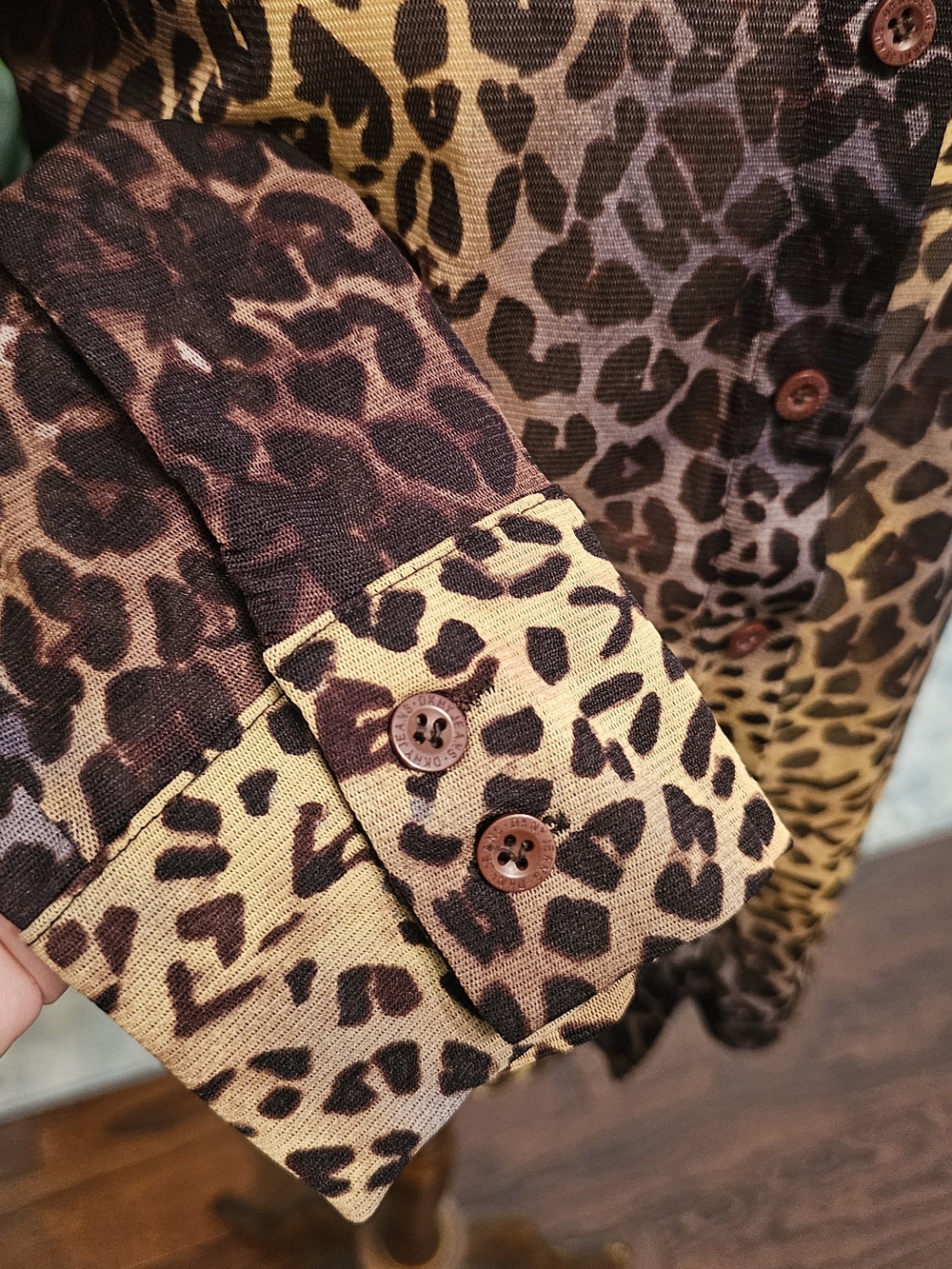 DKNY Leopard Print Button-Down Shirt in Brown and Black - Picture 4 of 4